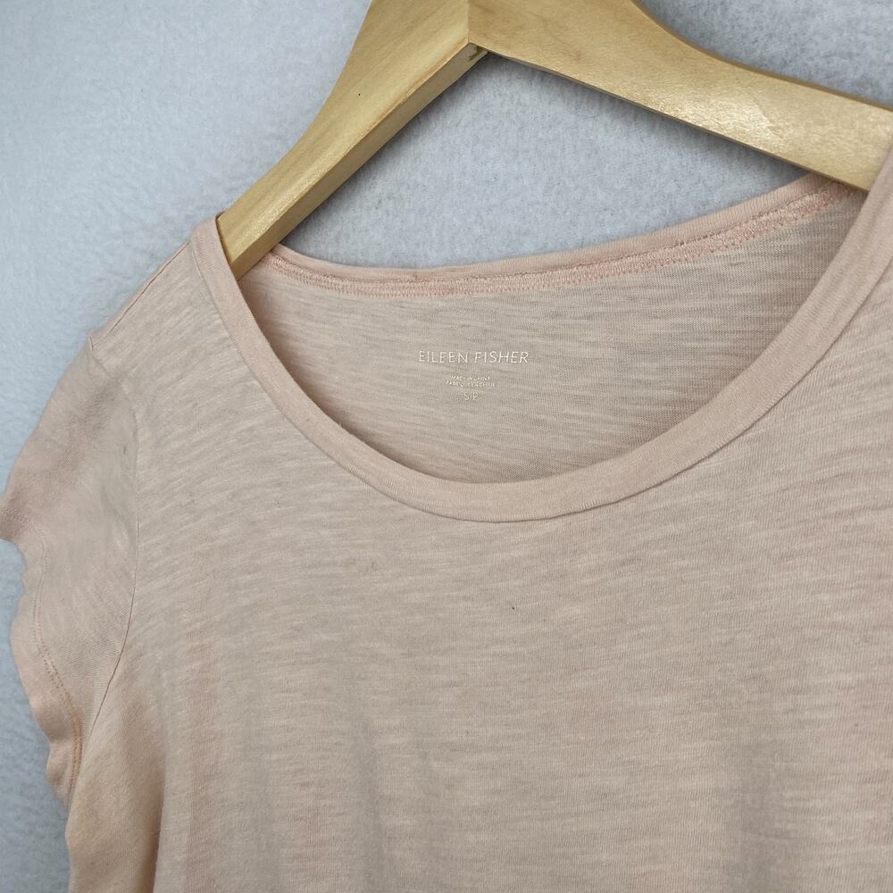 EILEEN FISHER Top S Slub Organic Cotton Jersey Crewneck Short Sleeve Peach Pink - Picture 2 of 11